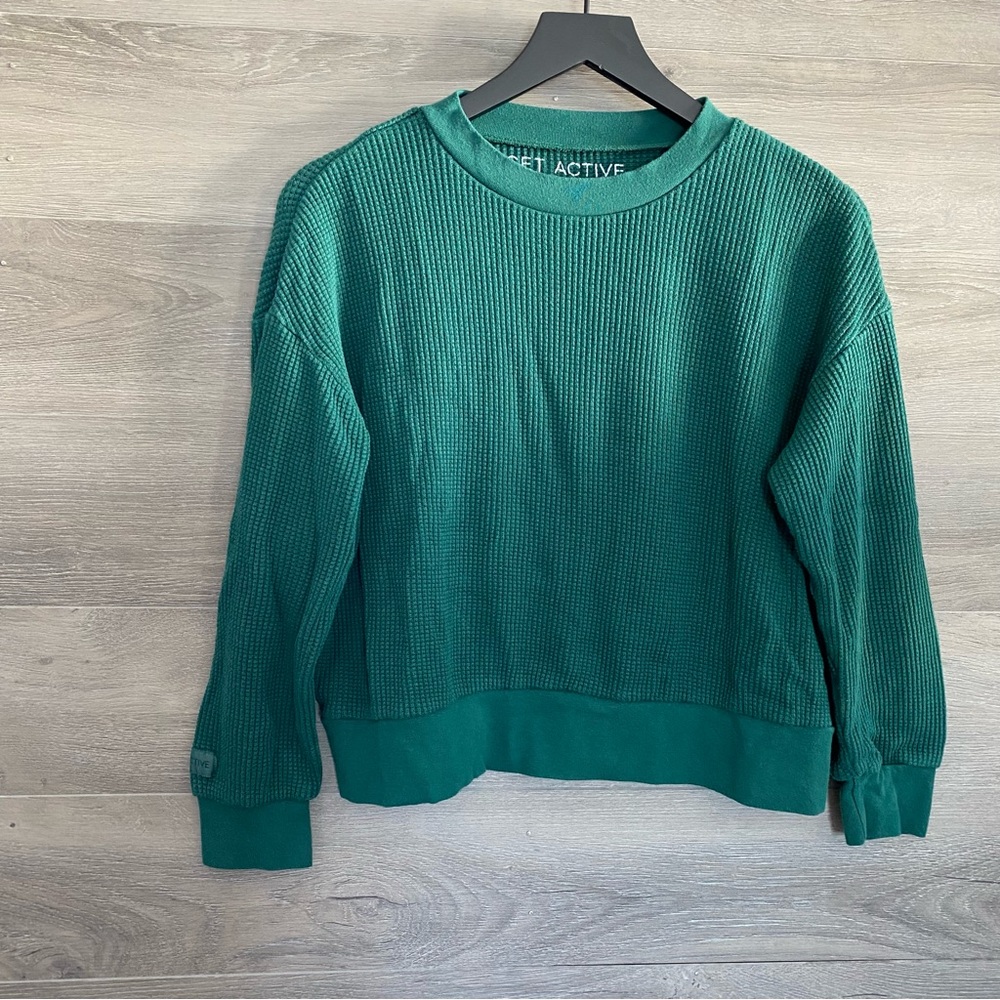 Set Active Green Thermal Waffle Knit Pullover